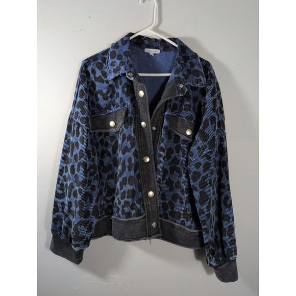 WHITE BIRCH ANIMAL PRINT Blue & Black CHEETAH corduroy jacket SHIRT  SHACKET XL - Picture 3 of 11